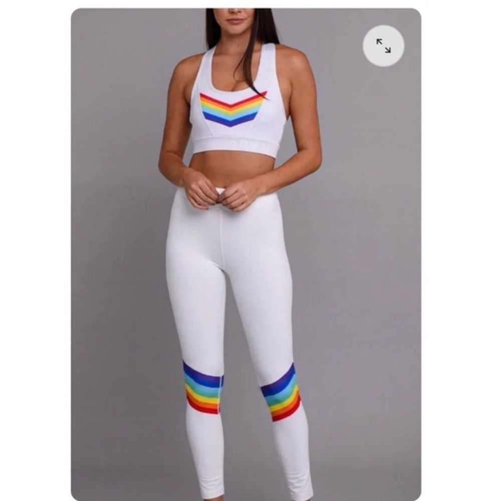 OOSC Rainbow Athleisure Road White Rainbow Stripe Pride Yoga Leggings XL